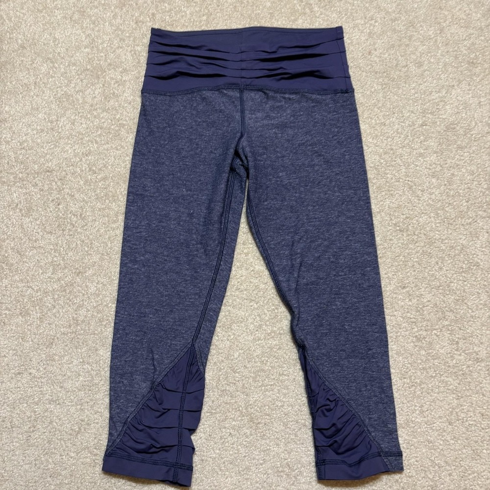 Lululemon Leggings Womens 6 Blue Ruched Waist Capri Yoga Running Gym Pants